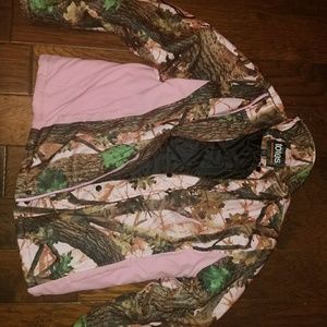 Totes camo and pink coat